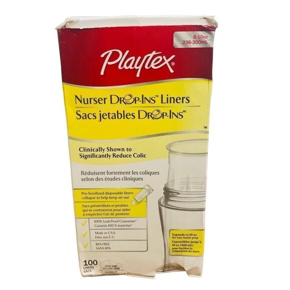 Playtex Nurser Drop-Ins Bottle 8-10 oz 100 Liners Open Box HTF Baby Drink - Picture 1 of 8